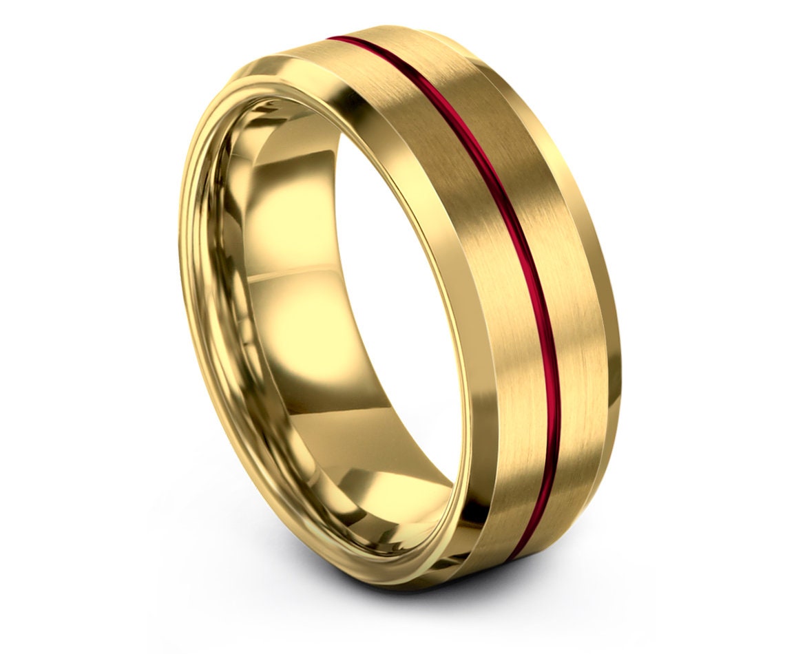 Black Carbon Fiber Inlay Wedding Band Ring for Him or Her Free Engraving 8mm Tungsten Carbide Beveled Gold Plated Red 