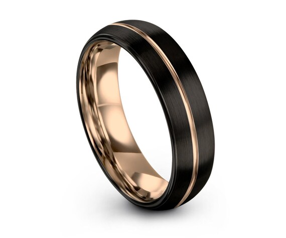 Tungsten ring black, mens wedding band rose gold 18k, wedding ring, engagement ring, promise ring, rings for men, rings for women, gold ring