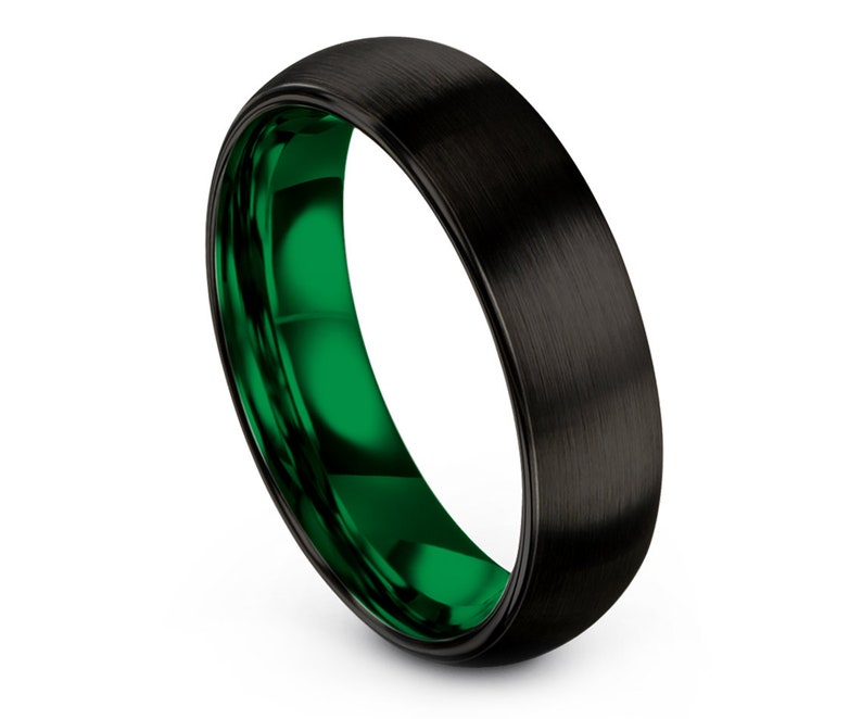 Handmade Wedding Band Black,His and Hers,Tungsten Wedding Band Green,Brushed and Polished,Tungsten Engagement Ring Set,Custom Free Shipping