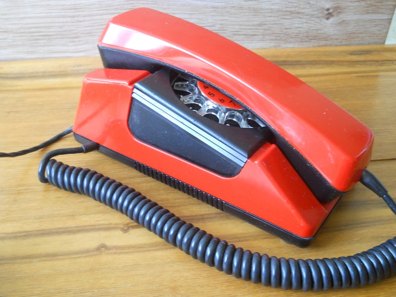 Red Phone Working Place Phone Poland Phone Working Desk Telephone Rotary Phone TELEKOM RWT Electronics 80s Vintage Disc Dial Phone