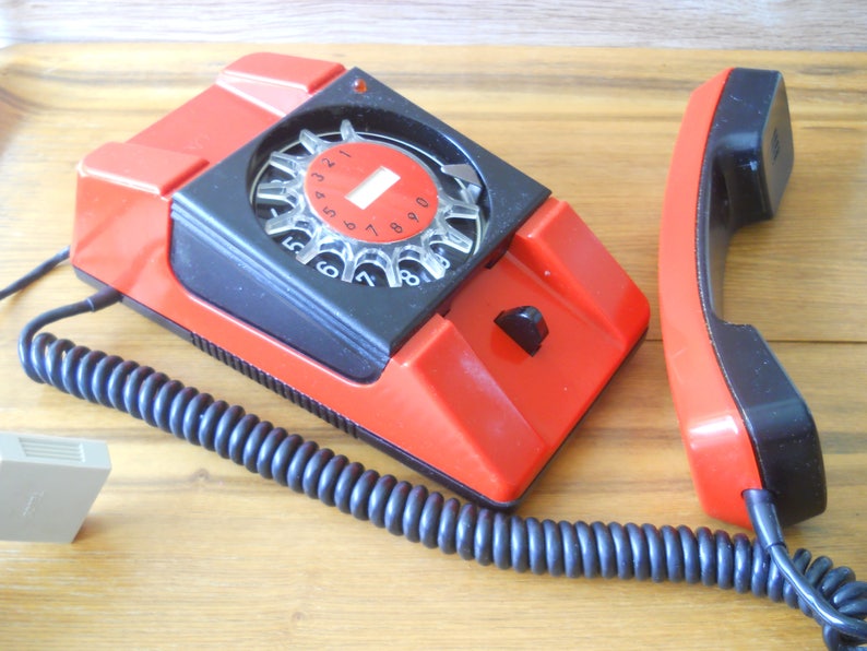 Red Phone Working Place Phone Poland Phone Working Desk Telephone Rotary Phone TELEKOM RWT Electronics 80s Vintage Disc Dial Phone