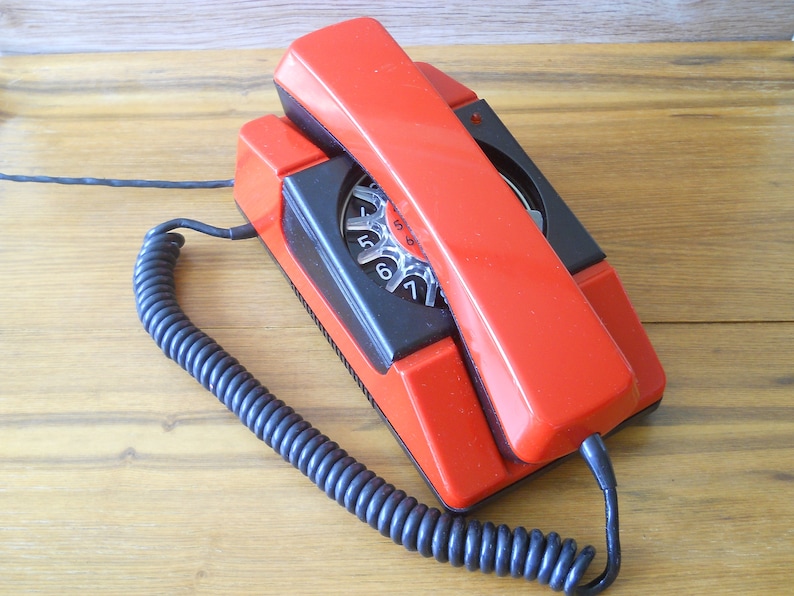 Red Phone Working Place Phone Poland Phone Working Desk Telephone Rotary Phone TELEKOM RWT Electronics 80s Vintage Disc Dial Phone