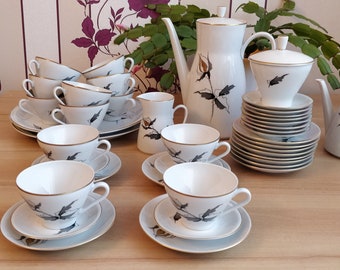 FREIBERGER Porcelain set  for 12 people. German Porcelain Coffee set. Ceramic Set. Porcelain Coffee Tea set. Floral Dinner. Made in Germany