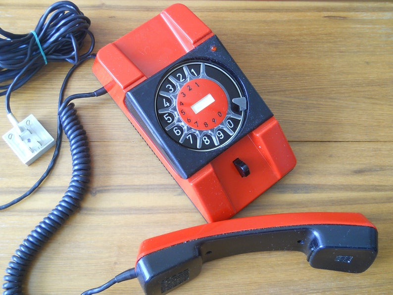 Red Phone Working Place Phone Poland Phone Working Desk Telephone Rotary Phone TELEKOM RWT Electronics 80s Vintage Disc Dial Phone