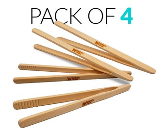 Juego de 4 pinzas de bambú para tostar pan - Pinzas de madera reutilizables para tostar pan, tocino, muffins, frutas y pan - 20 cm de largo