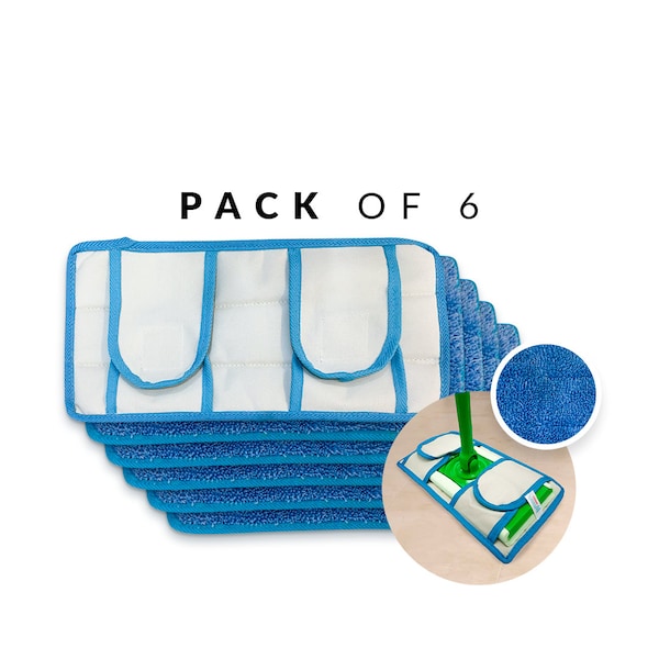 PACK of 6 Mop Pads - Reusable Washable Durable - Fits Swiffer Wet Jet and Ready Mop  Head