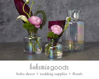 Iridescent Glass Flower or Candle Vase