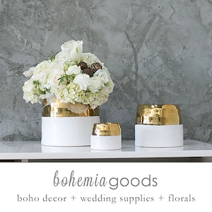 Gold white planter, Gold container, flower vase, modern, vase for centerpiece