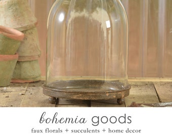 Glass cloche, with tray, terrarium, Garden decor, Gardening gift