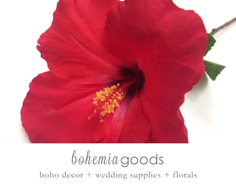 Red Hibiscus Flower Stem: Tropical Floral Arrangement, 26-Inch