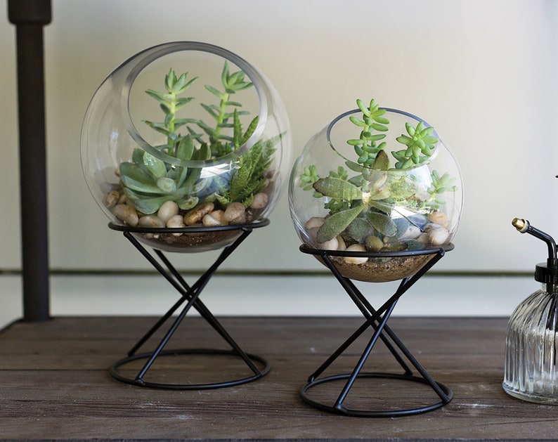 Globe glass terrarium, indoor planters, terrarium centerpiece, plant stand, succulent planter, modern planter, glass on stand image 5