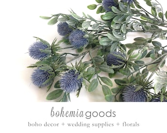 Faux Scottish Thistle Stem: Gray Blue Wedding Bouquet Filler
