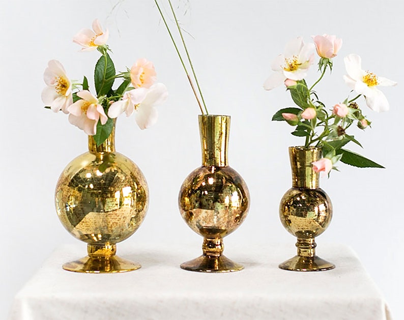 Bud vase trio Bohemian decor vase gold vase gold mercury Etsy