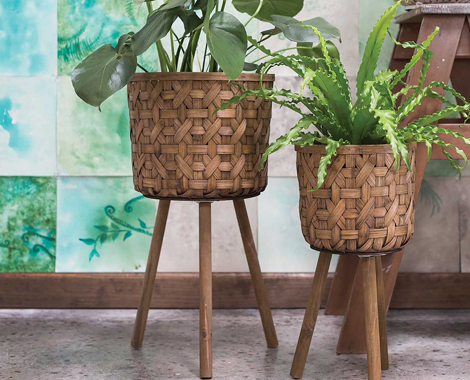 2 Sizes Woven Basket Plant Stand Basket Plant Stand Plant - Etsy