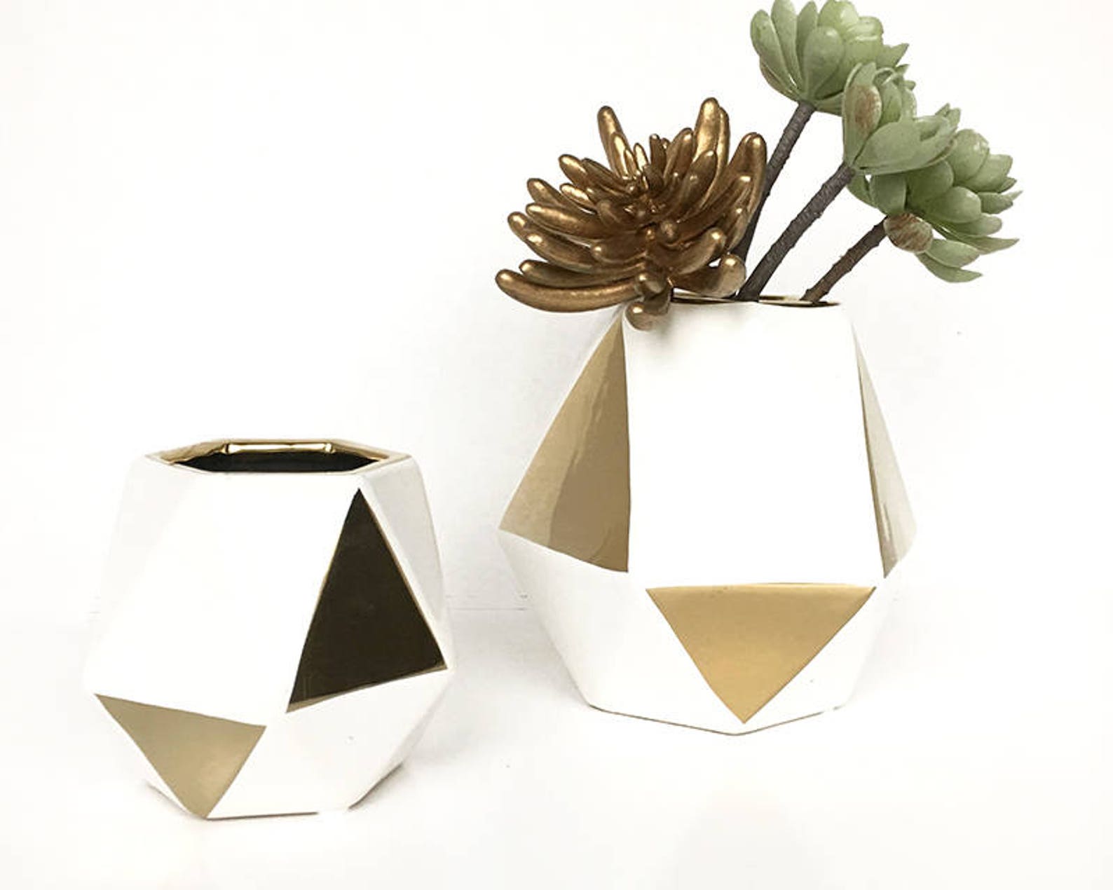 Gold Geometric Vase Modern White and Gold Vase Minimalist Etsy
