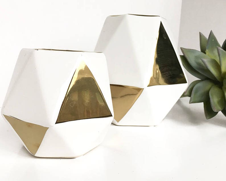 Gold Geometric Vase Modern White and Gold Vase Minimalist Etsy