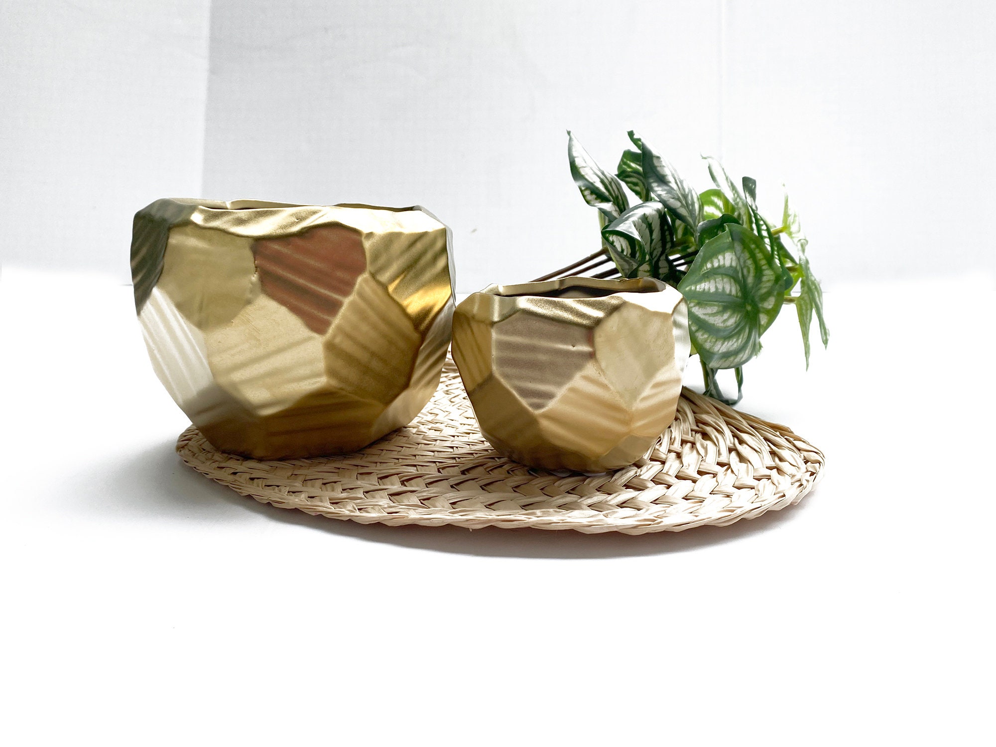 Gold Vase Geometric Gold Container Modern Gold Decor Gold Etsy
