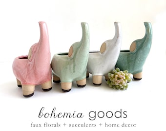 Glazed Stoneware Elephant Planter, Cute Home Decor