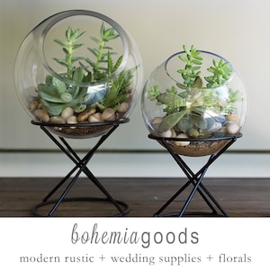 Globe glass terrarium, indoor planters, terrarium centerpiece, plant stand, succulent planter, modern planter, glass on stand image 1