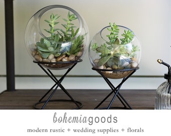 Globe glass terrarium, indoor planters, terrarium centerpiece, plant stand, succulent planter, modern planter, glass on stand
