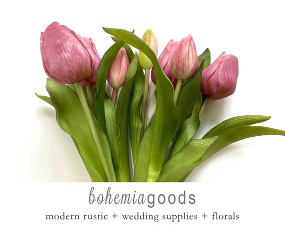 Premium real touch tulips, rose pink, Darwin type tulip, artificial