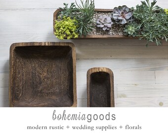 3 sizes, wood trough, wood bowl, plant trough, trough centerpiece, succulent planter, dough bowl, dough trough