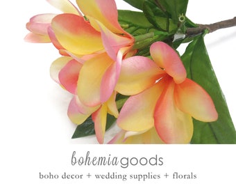 Faux Plumeria Flower: 22" Tropical Frangipani Stem
