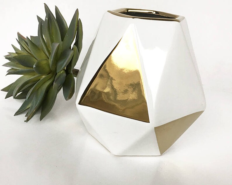 Gold Geometric Vase Modern White and Gold Vase Minimalist Etsy