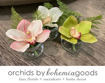 Orchid arrangement, cymbidium, centerpiece, pink, white, green orchids, cymbidium flower, artificial orchid