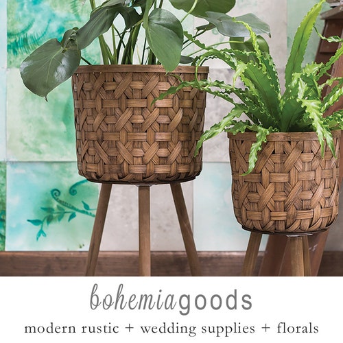 2 Sizes Woven Basket Plant Stand Basket Plant Stand Plant Etsy