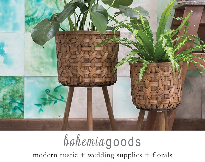 2 Sizes Woven Basket Plant Stand Basket Plant Stand Plant Etsy