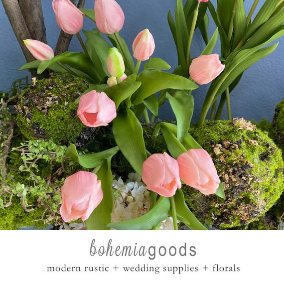 Premium real touch tulips, pale pink, Darwin type tulip, artificial