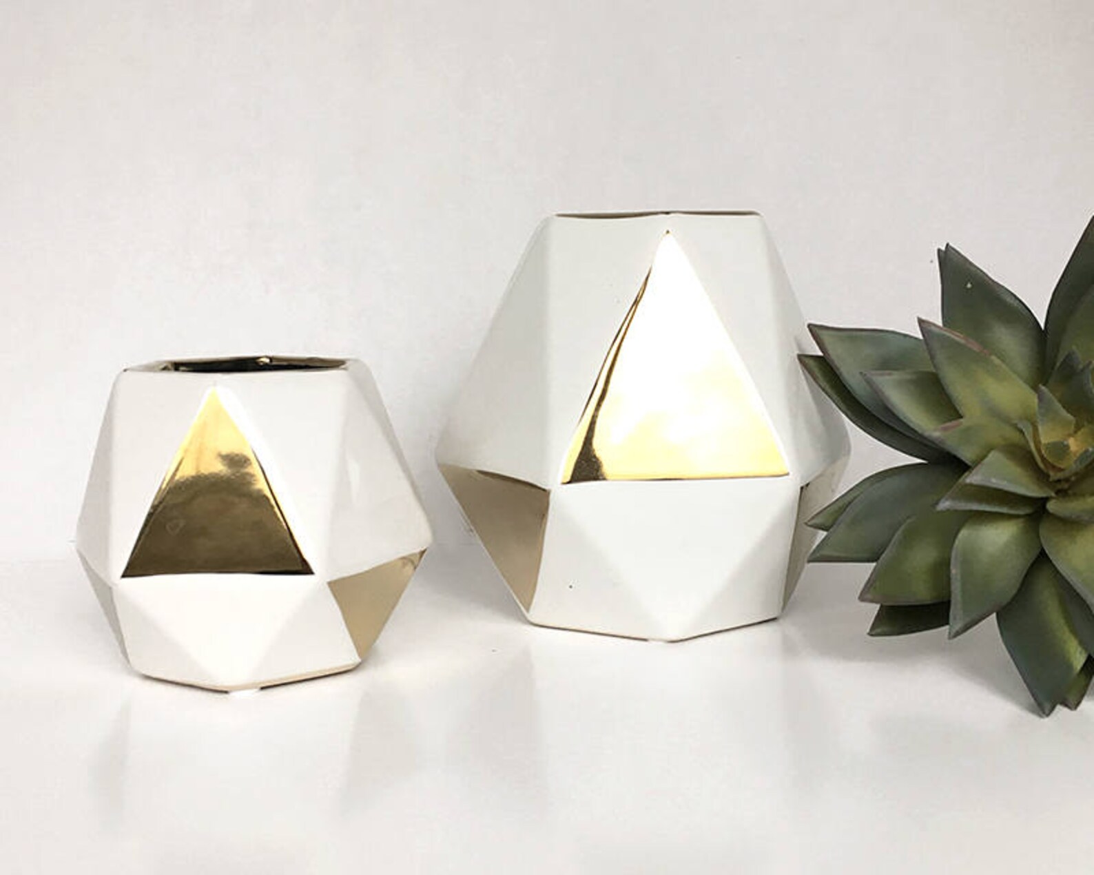 Gold Geometric Vase Modern White and Gold Vase Minimalist Etsy