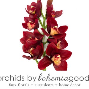 Large cymbidium, burgundy, red, Orchid spike, cymbidium flower, artificial orchid, lifelike feel