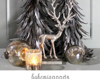 Tall Silver Metal Deer - Rustic Holiday Mantle Decor