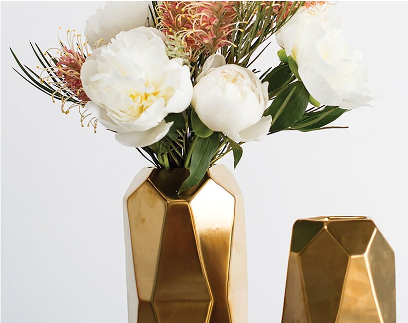 Gold vase geometric gold container modern gold decor gold Etsy