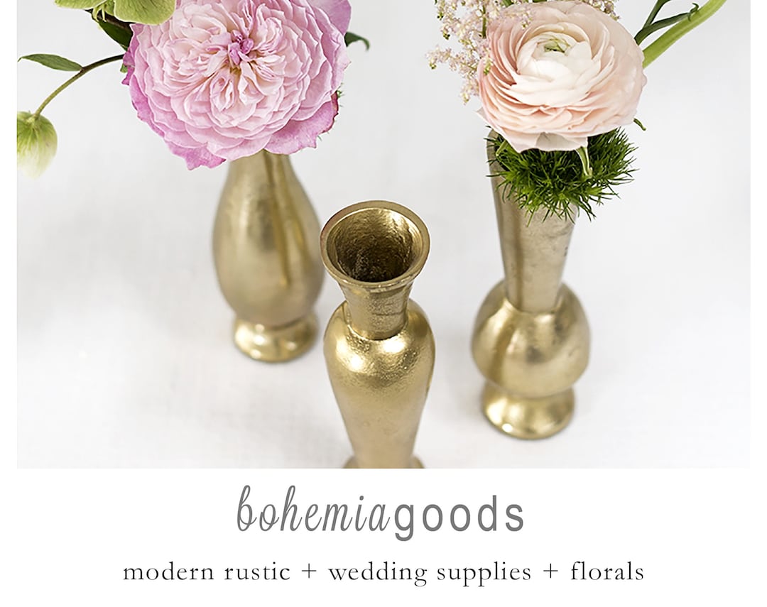 3 PC Metal Bud Vase Gold Vase Brass Finish Bud Vase Gold Etsy