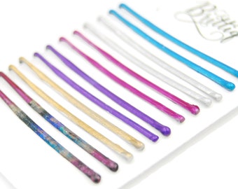 Decorative bobby pins, colored bobby pins, colorful  blue bobby pins, hair pins, painted bobby pins, metallic pink bobby pins, rainbow