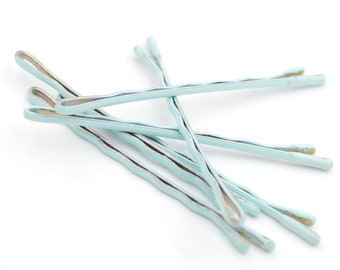 Mint blue colored bobby pins, sky blue accessories, light blue bobby pins, mint blue wedding bobby pins, something blue colored hair pins,