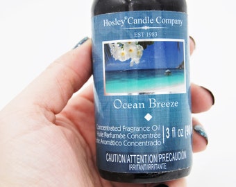 Ocean Breeze concentrated fragrance oil, Hosley Candle company, 3fl oz 90ml, highly scented