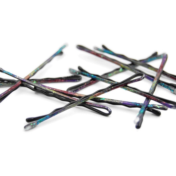 Rainbow colored bobby pins, rainbow hair accessories, cute glitter bobby pins, unique colorful bobby pins, decorated decorative bobby pins,