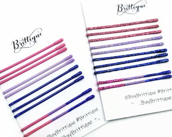 Bi pride bobby pins, bisexual pride flag accessories, colorful glitter bobby pins, LGBTQIA pride, queer accessories, hearts not parts