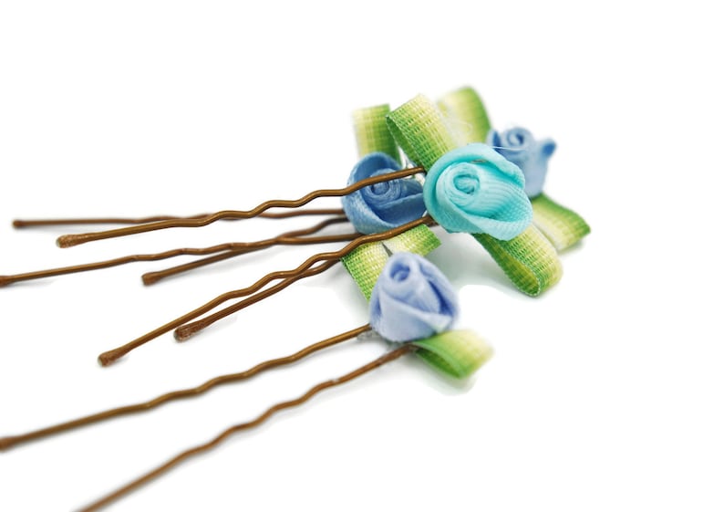 Blue Rose Hair Pins Blue Flower Girl Hair Pin Blue Floral Etsy
