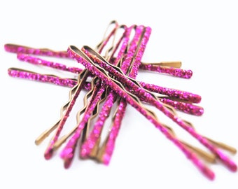 Magenta glitter bobby pins, fuchsia dark pink bridesmaid bobby pins