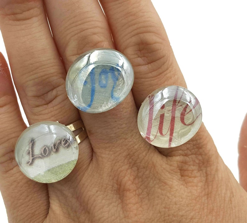 Adjustable Statement Ring With Words. Round Glass Cabochon Etsy