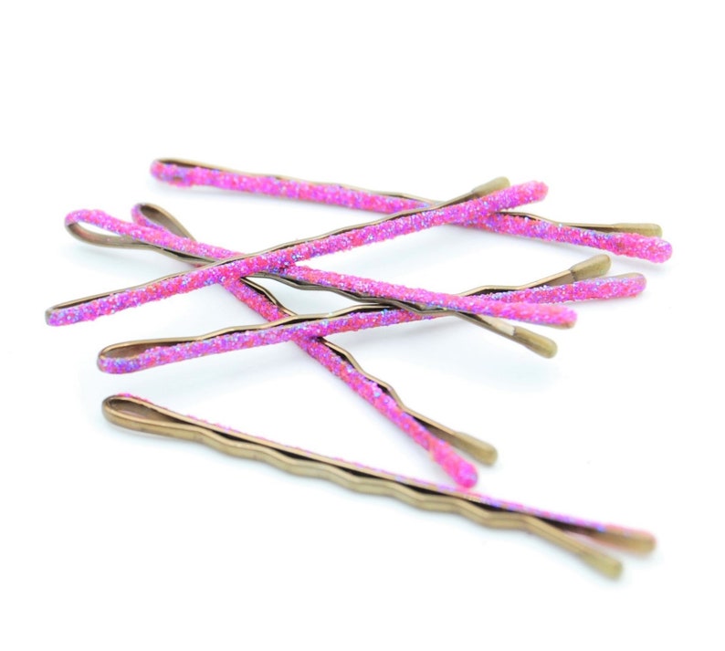 Pink Glitter Hair Pin Pink Glitter Bobby Pins Decorative Etsy