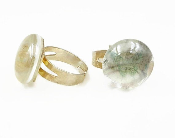 Adjustable Silver White Cabochon Statement Ring main image 1