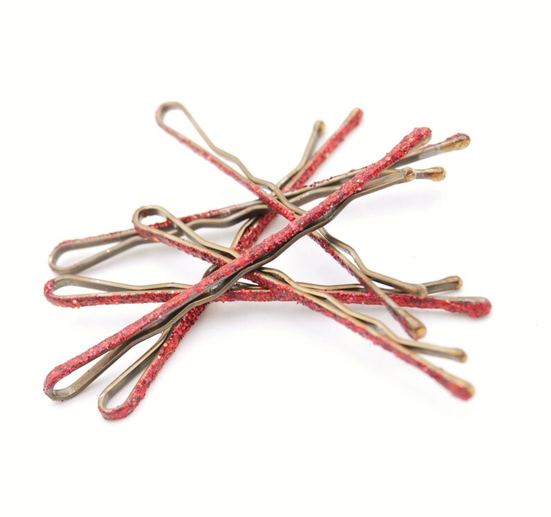 Red Glitter Hair Pins Red Glitter Bobby Pins Red Bobby Pins Etsy