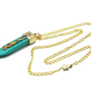 Chakra pendant, buddhist necklace, turquoise howlite necklace, chakra necklace, semi precious stone sword pendant, boho necklace, chakra image 5