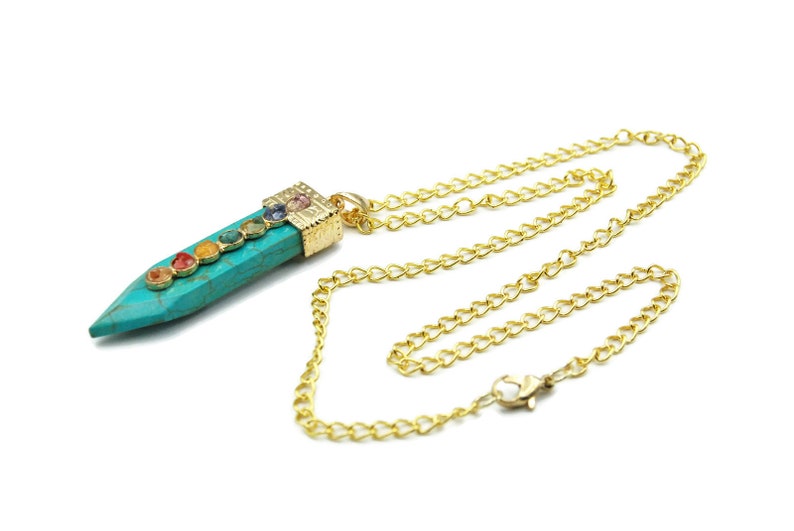 Chakra pendant, buddhist necklace, turquoise howlite necklace, chakra necklace, semi precious stone sword pendant, boho necklace, chakra image 5